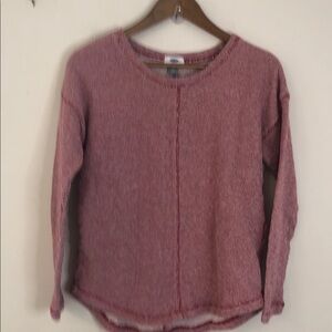 Old Navy Maroon red & White Casual Knit Top scoop neck long sleeve Athleisure XS